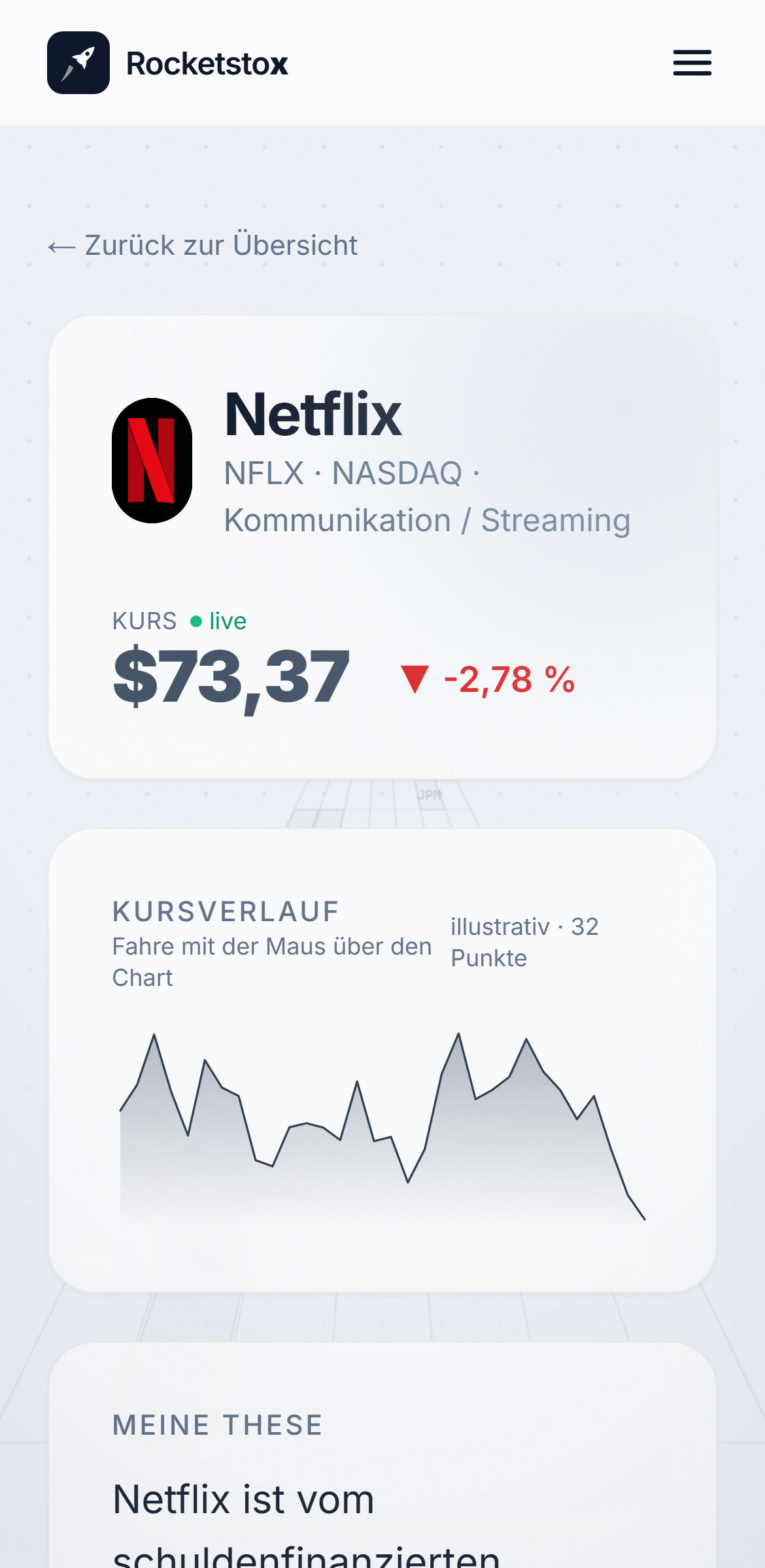 Rocketstox Aktien-Analyse auf dem iPhone